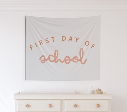 First Day of School Orange and Pink Tapestry, First Day of School Banner Green