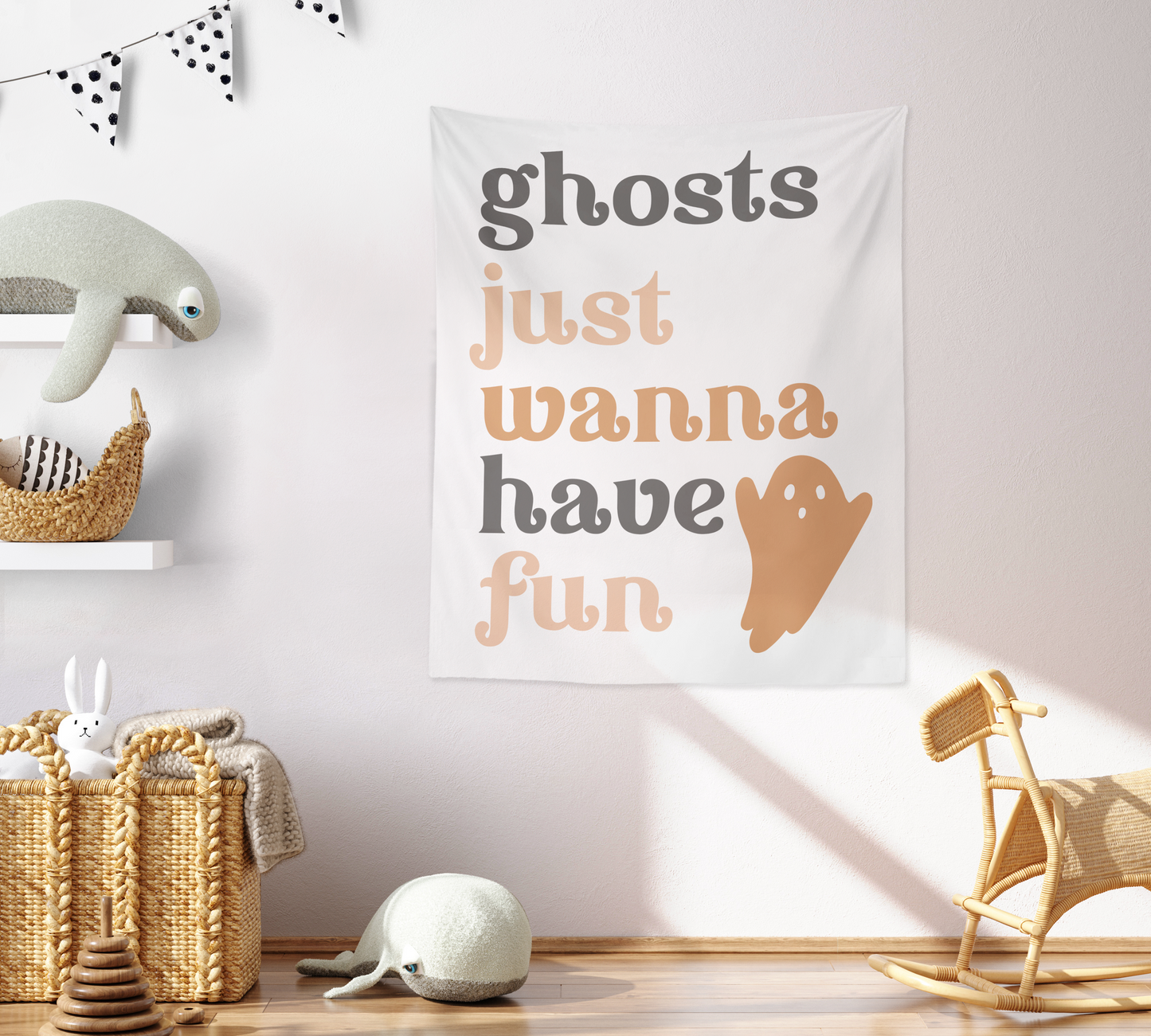 Ghosts just wanna have fun Tapestry, Wall Decor, Banner, Halloween Banner, Boo Banner, Halloween decor