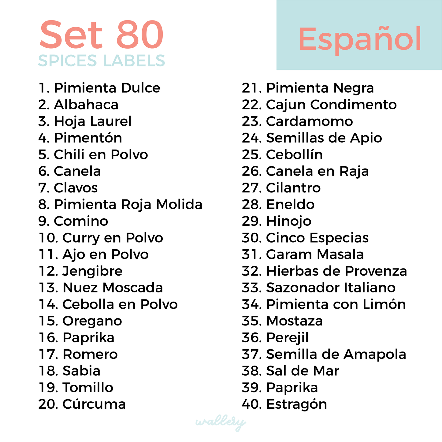 40 Spice Labels ESPAÑOL